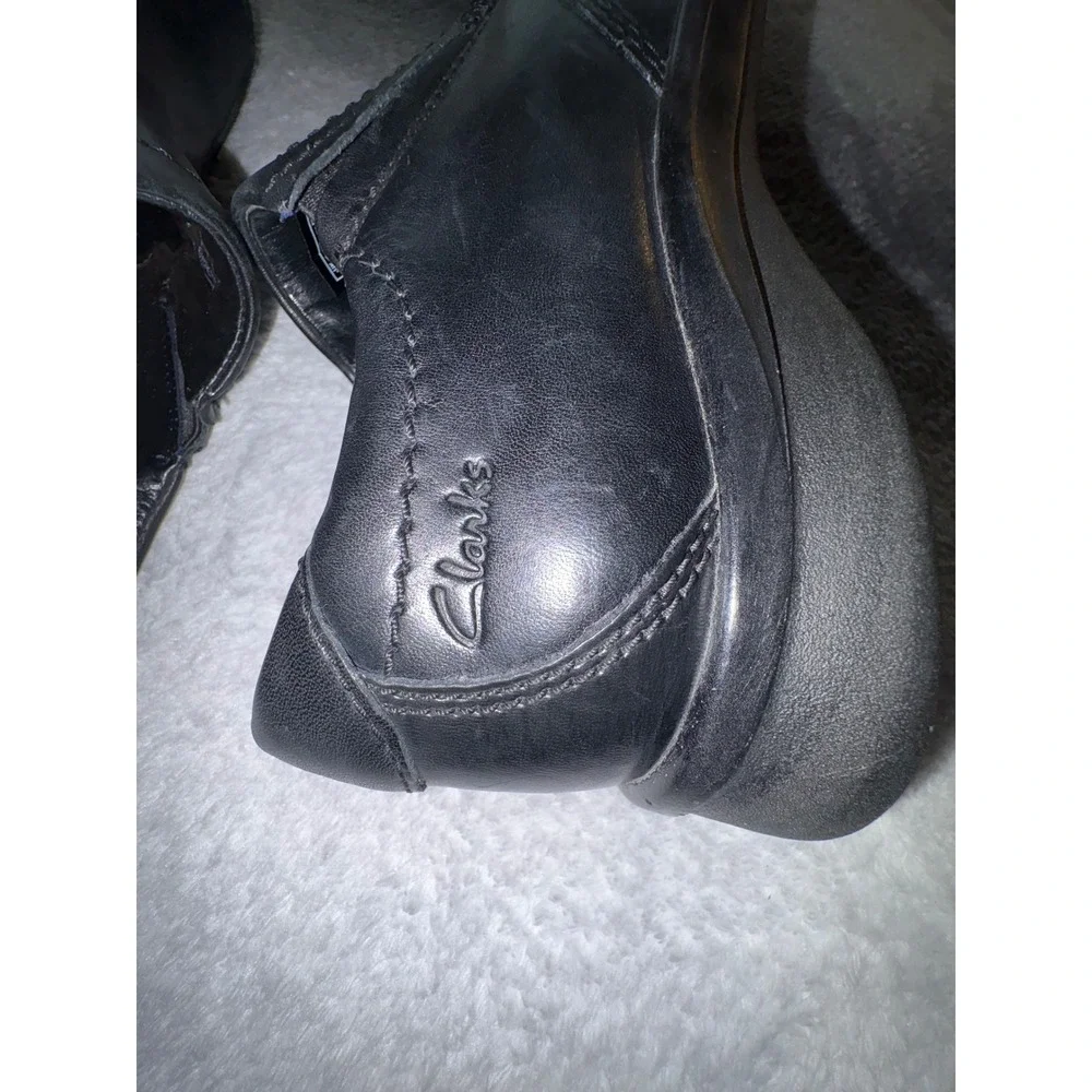 Clarks Collection Mens Black Leather Slip On Loafers Square Toe Dress Shoes 7.5‎